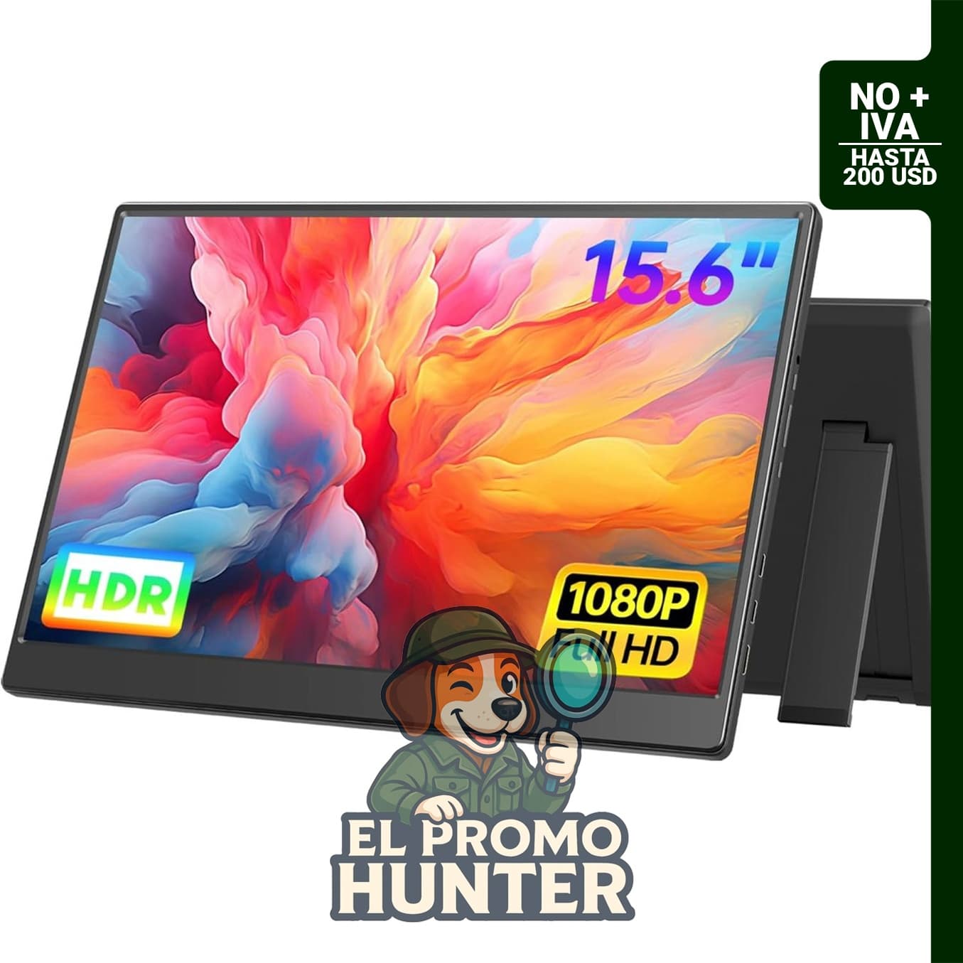 UFYQL Monitor portátil de 15.6" (39.6 cm) FHD 1080P, HDR IPS, con soporte y altavoces, montaje VESA, USB-C y HDMI.
