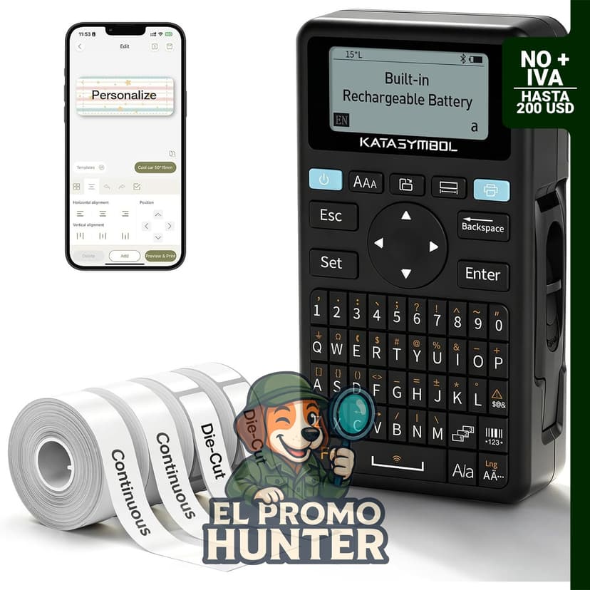 SUPVAN Máquina etiquetadora E11 con teclado y conectividad Bluetooth, incluye 4 cintas.