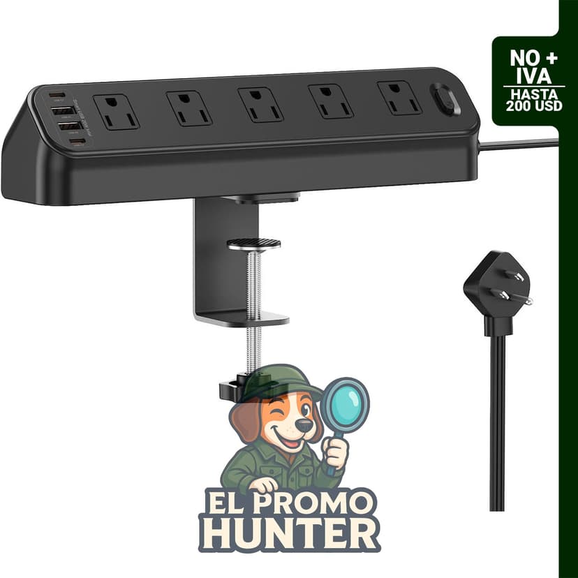 BEVA Regleta de alimentación con abrazadera de escritorio de 6 pies, 10 tomas y puertos USB C PD de 20 W.