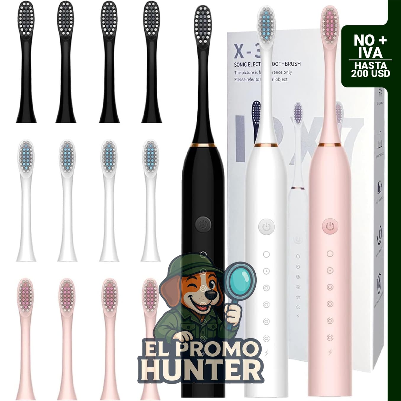Paquete de 3 cepillos de dientes eléctricos MSETGRD con 6 modos de funcionamiento.