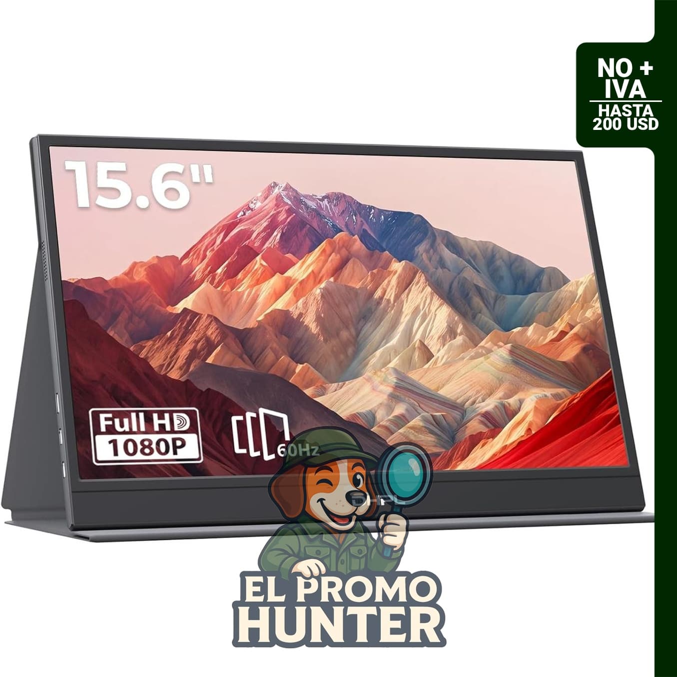 Monitor portátil 15.6" (39.6 cm) FHD 1080P IPS, ultradelgado, con USB-C y HDMI.
