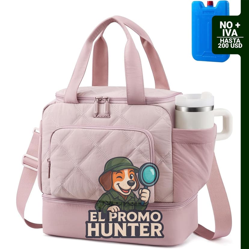 LOVEVOOK Bolsa de almuerzo aislada para mujer, lonchera rosa de doble compartimento.