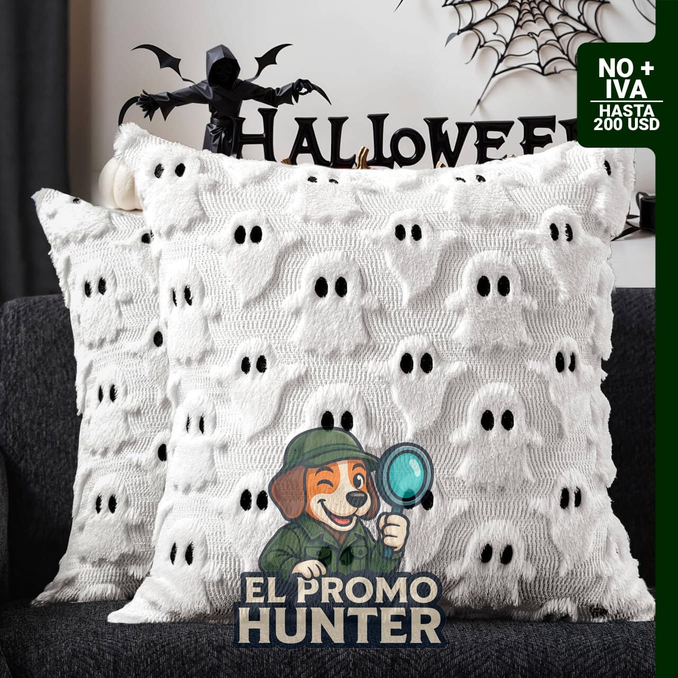 DFXSZ Fundas de Almohada de Halloween 18x18" (45.7x45.7 cm), juego de 2, diseño de fantasma blanco, material de felpa suave.