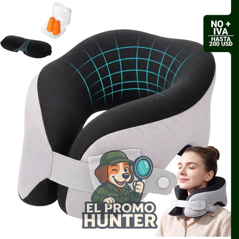 Almohada cervical de viaje para vuelo, Gris. Soporte ergonómico ajustable de 360° con espuma viscoelástica.