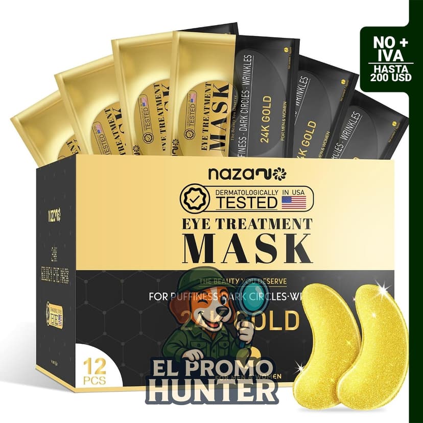NAZANO 12 parches de oro de 24 quilates para debajo de los ojos, paquete de 60 unidades con colágeno hidrolizado y ácido hialurónico.