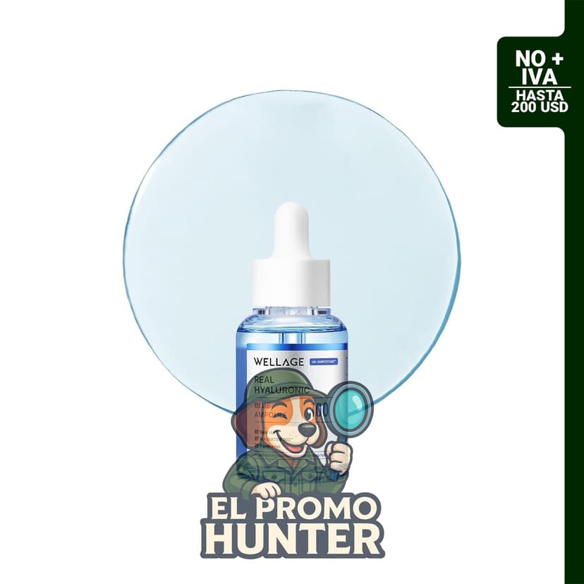 WELLAGE Real Ampolleta Azul de Ácido Hialurónico 100, suero hidratante para piel sensible y seca.