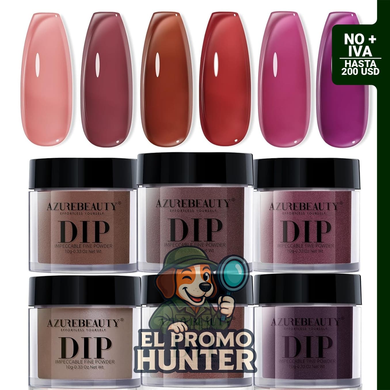 AZUREBEAUTY Juego de polvos de inmersión, 6 piezas de gelatina rosa rubor para manicura francesa.