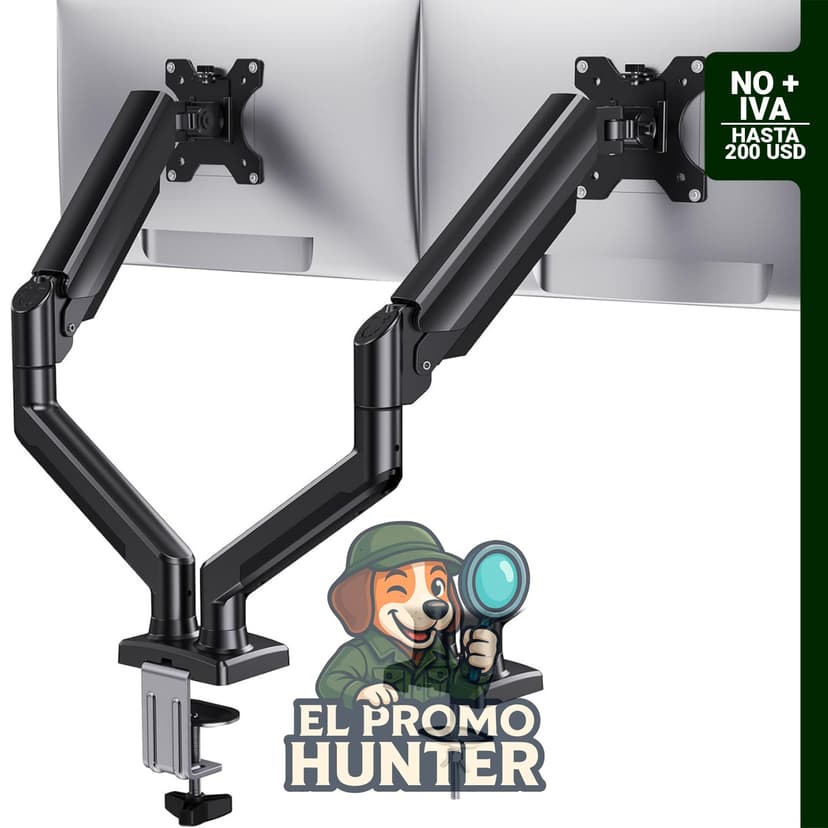HUANUO Soporte de monitor dual para 2 monitores de hasta 32" (81 cm), cada brazo soporta hasta 10 kg.