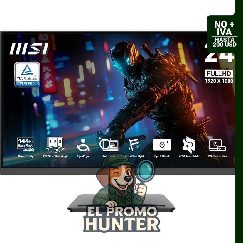MSI PRO MP243L E14 Monitor IPS de 24" (61 cm) FHD 1920 x 1080, 144Hz, Adaptive-Sync, HDMI y VGA.