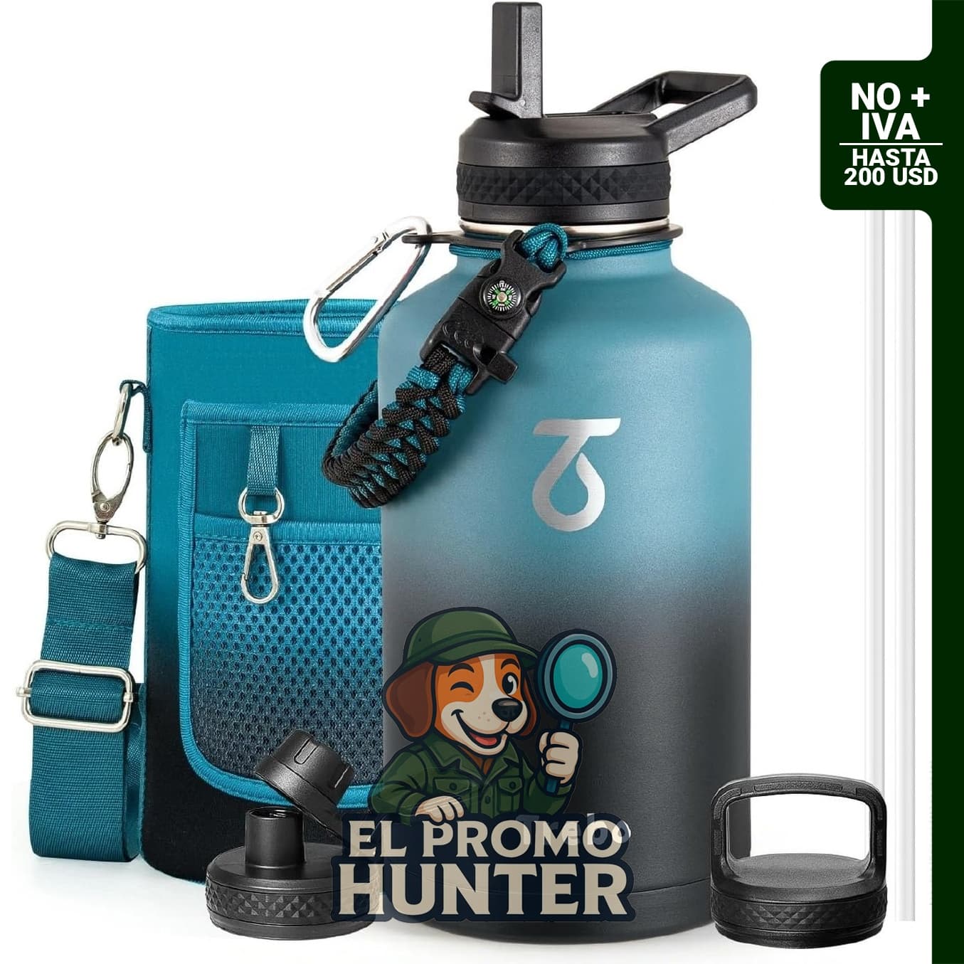 Trebo Botella de Agua de 64 oz (1.89 L) de acero inoxidable con aislamiento al vacío de doble pared.