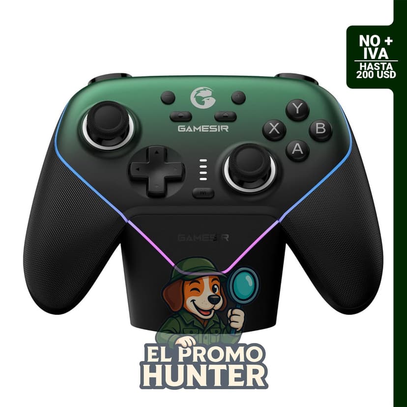 GameSir Super Nova Controlador Inalámbrico para PC/Switch/iOS/Android con Stick y Gatillo de Efecto Hall, Iluminación RGB, ABXY Intercambiables, Placa Frontal Desmontable, Batería de 1000mAh con Base de Carga - Verde