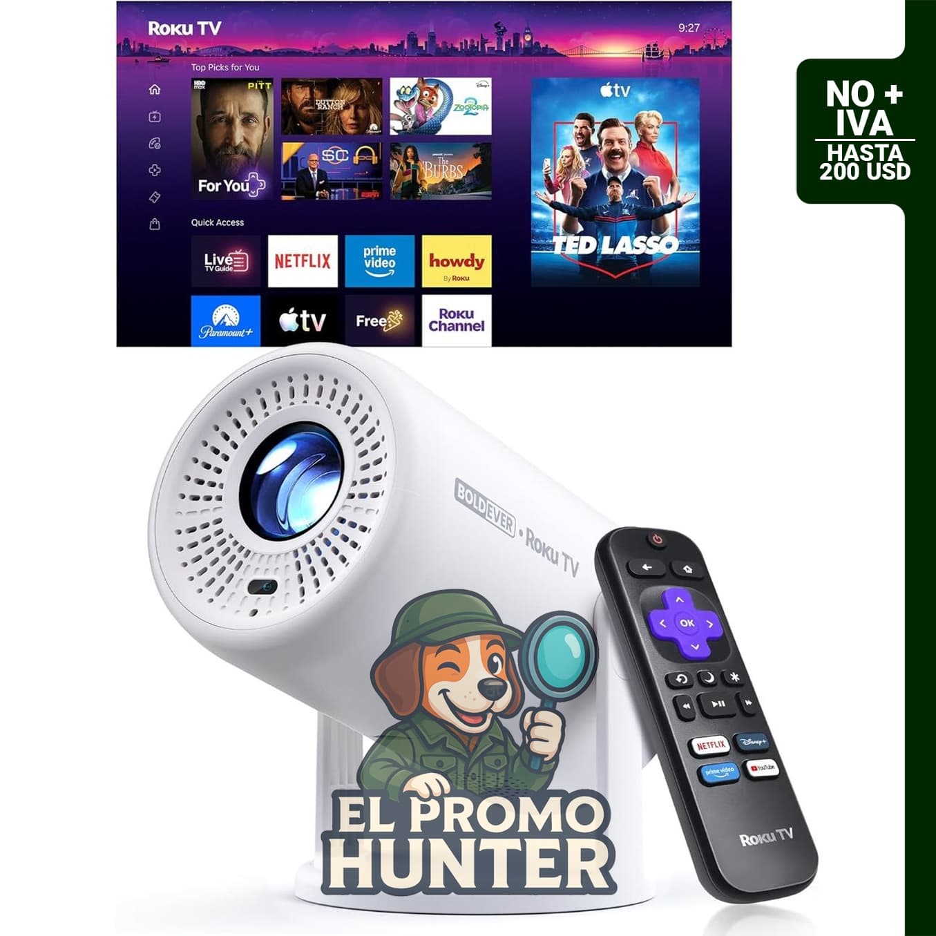 Roku TV 1080P FHD Mini proyector inteligente con Wi-Fi y Bluetooth