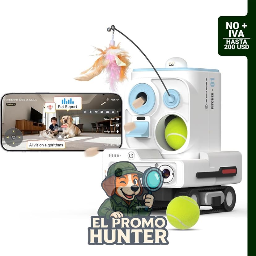 Pmate AI Pet Camera Robot Companion, cámara para perros y gatos con reconocimiento visual y visión nocturna.