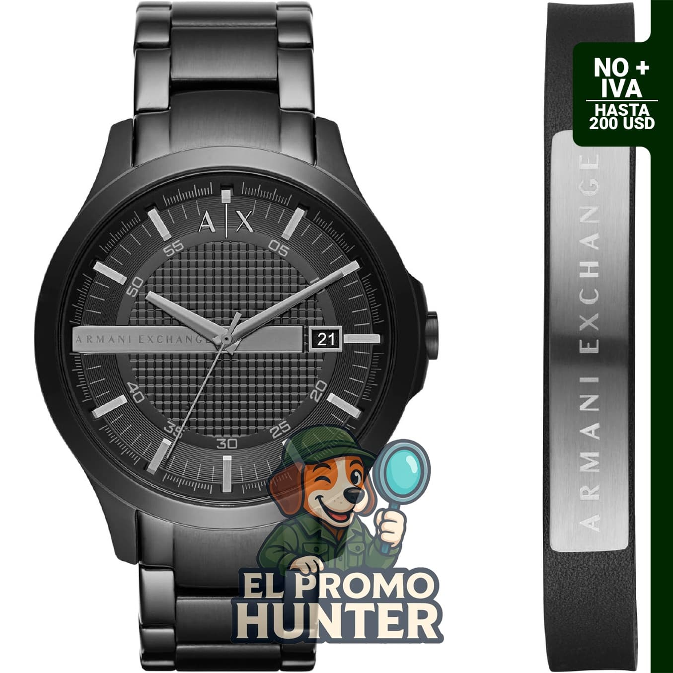Reloj de cuarzo Armani Exchange para hombre, acero inoxidable, analógico con tres manecillas y ventana de fecha.