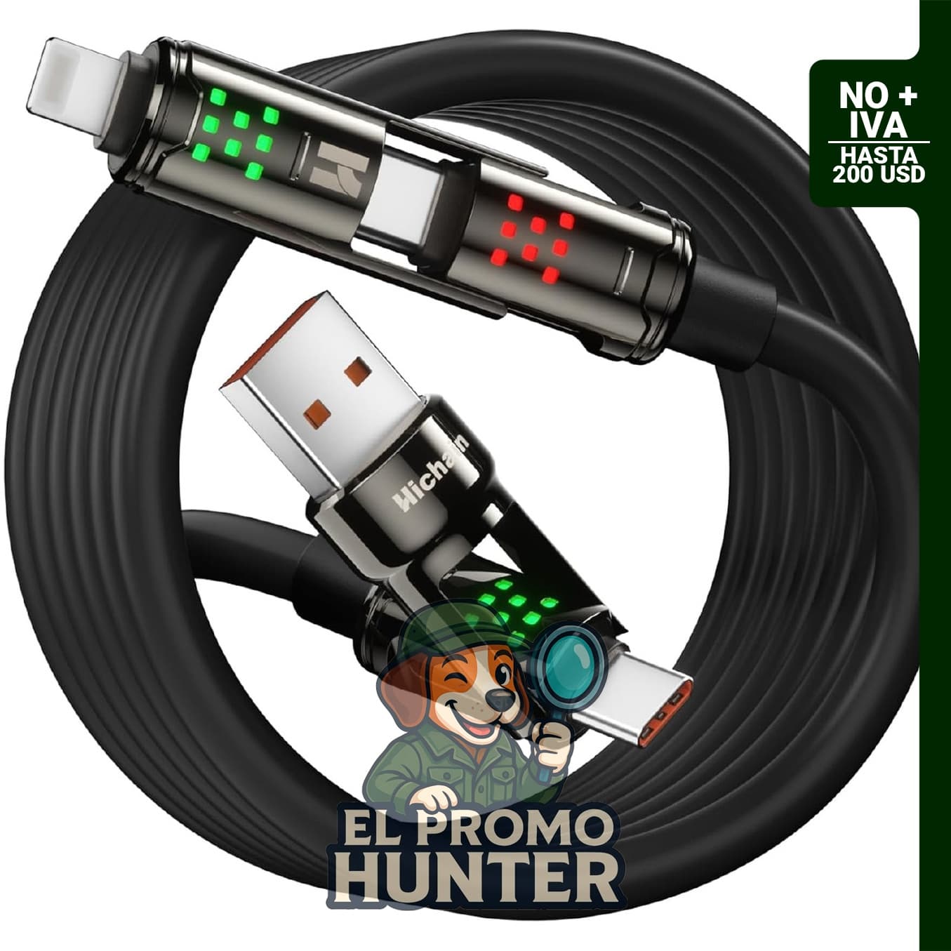 Hichain 100W cable de carga múltiple 4 en 1, USB A/C a C/Lightning, 1.83 m