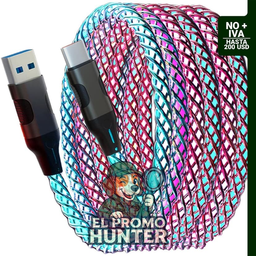 Cable USB C de 4.9 pies (1.5 m) con iluminación RGB, compatible con iPhone 15/16 y otros dispositivos.