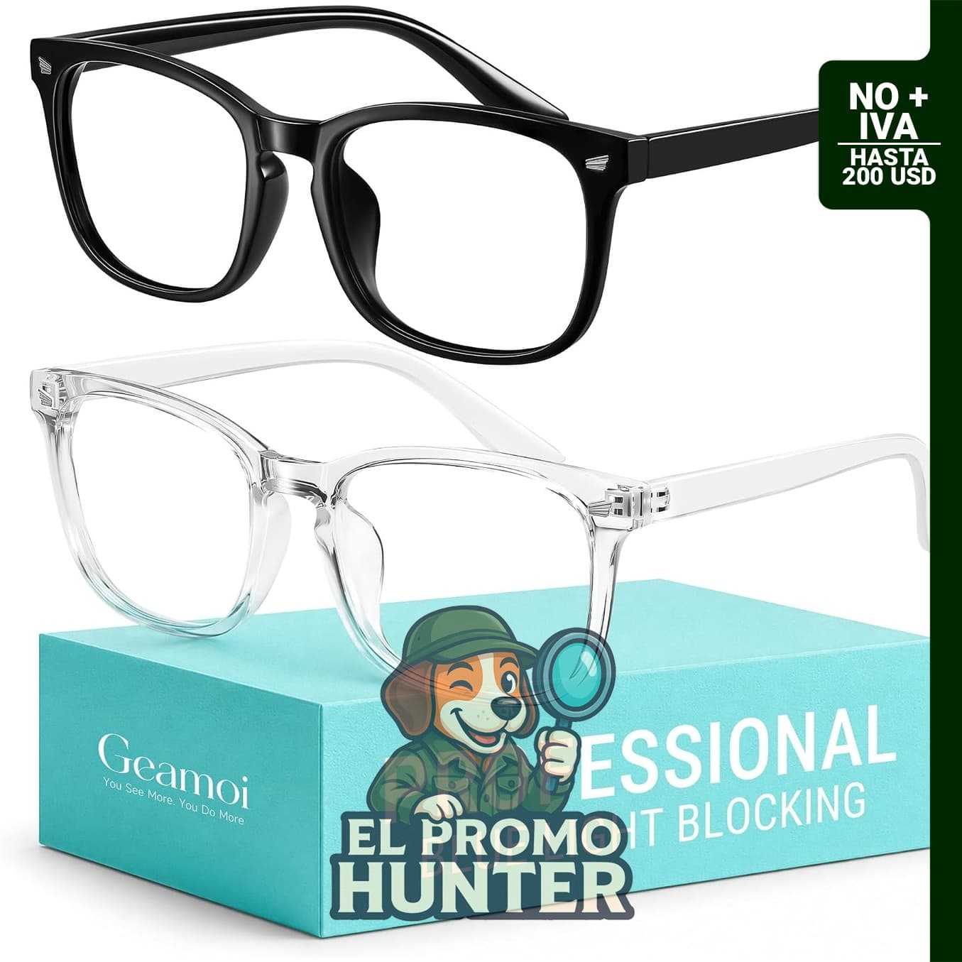 Lentes Geamoi de bloqueo de luz azul, marcos cuadrados para hombres y mujeres.