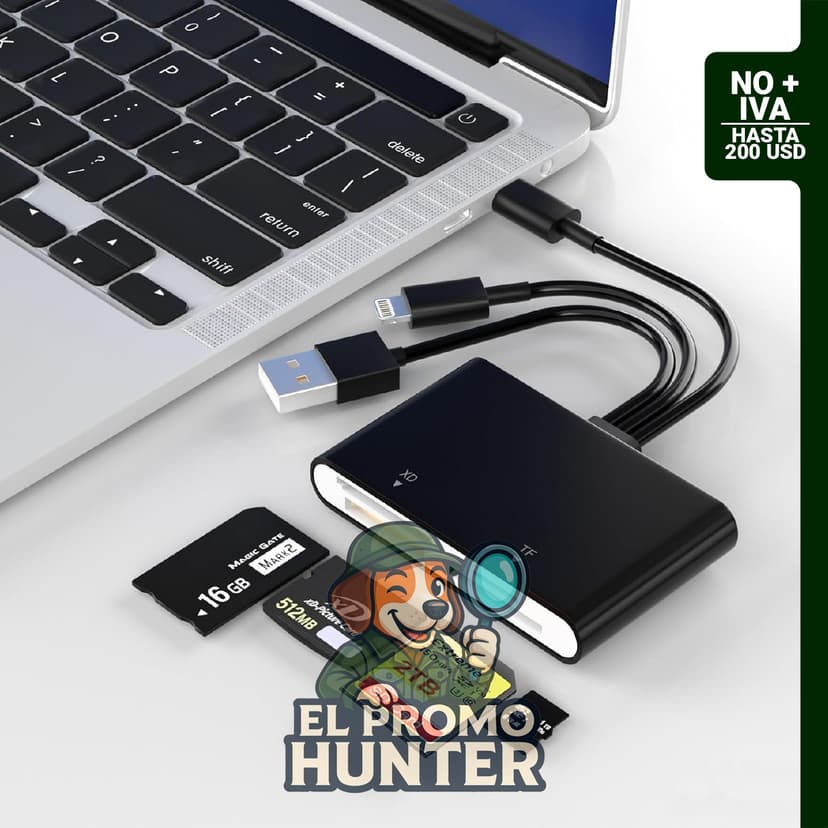 Adaptador Memory Stick Pro Duo, lector 4 en 1 para tarjetas SD/TF/MS/XD, compatible con USB C, Lightning y USB A.