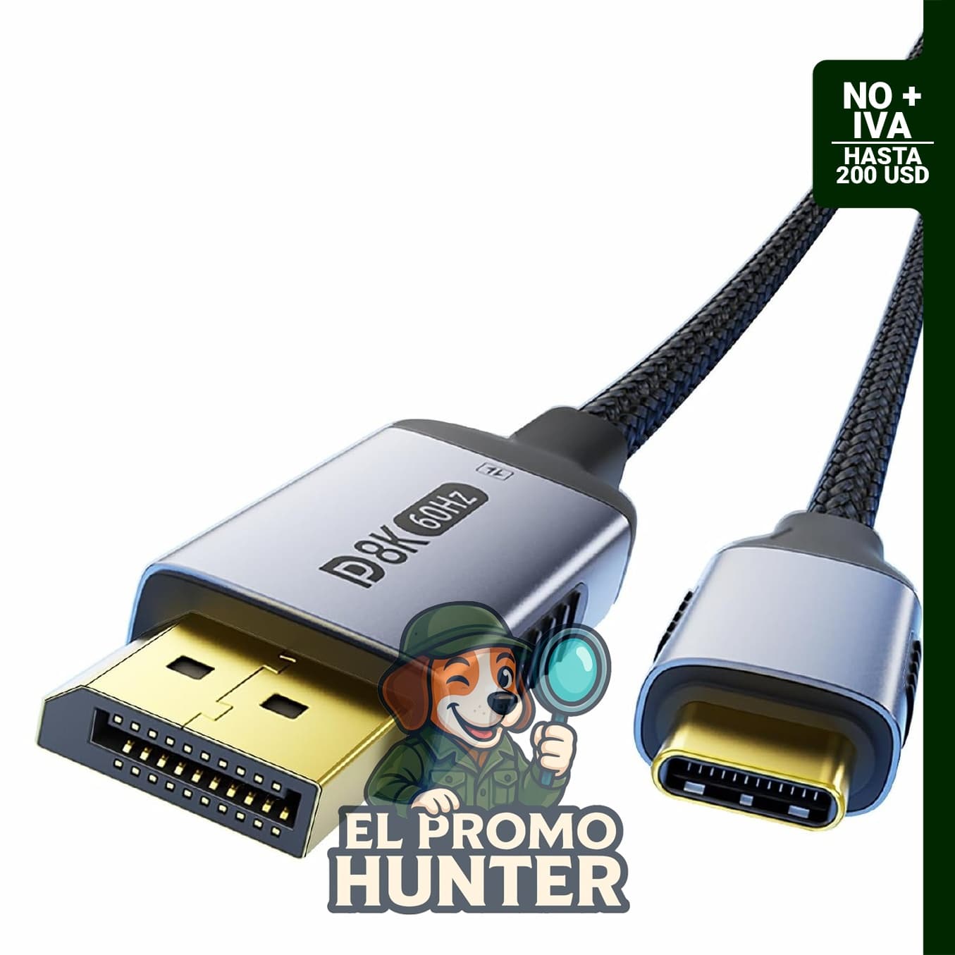 Cable bidireccional USB-C a DisplayPort 1.4, 8K @60Hz, 4K @240Hz, 1.5 m, compatible con dispositivos USB-C.
