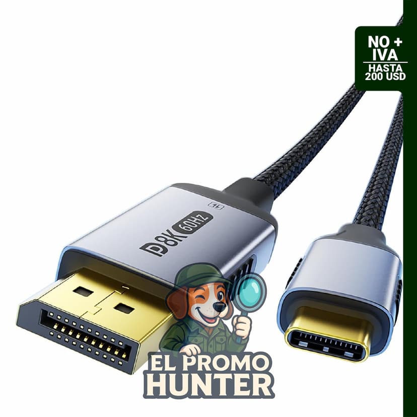 Cable bidireccional USB-C a DisplayPort 1.4, 8K @60Hz, 4K @240Hz, 1.5 m, compatible con dispositivos USB-C.
