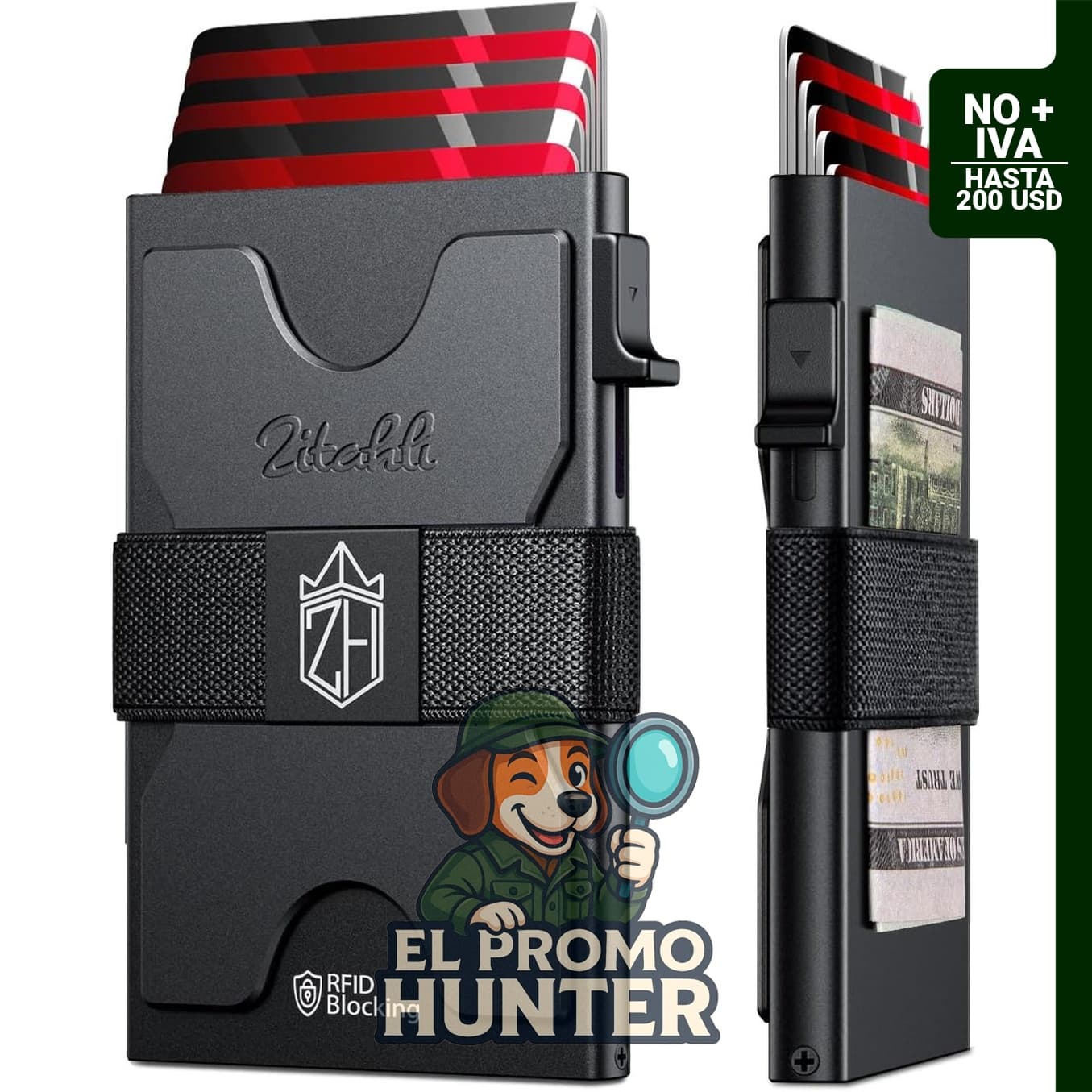 Zitahli Cartera delgada para niños y hombres, con capacidad para 12 tarjetas y bloqueo RFID.