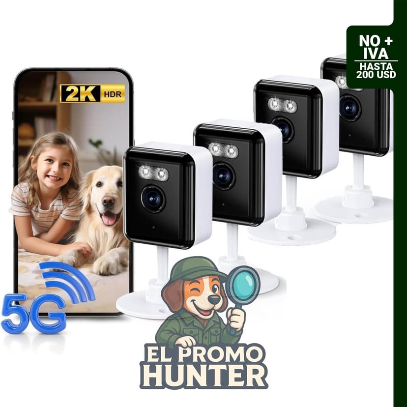 Cámara de seguridad 2K para interiores, compatible con 2.4/5GHz, con aplicación para teléfono y reconocimiento de texto AI.