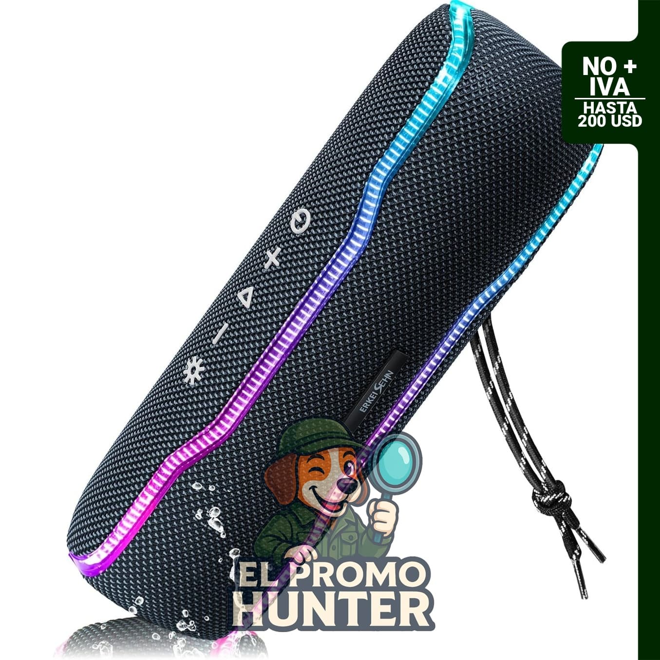 Altavoz Bluetooth impermeable IPX7, 50 W pico/25 W RMS, color negro mate.