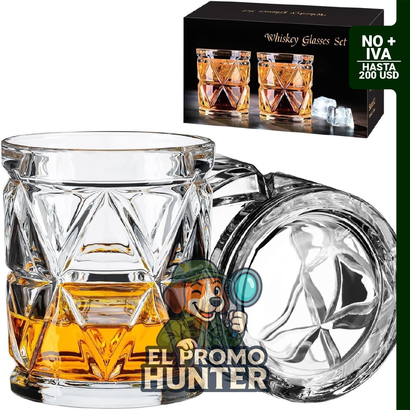 Set de 2 vasos de whisky de 281 ml, fabricados en vidrio grueso.