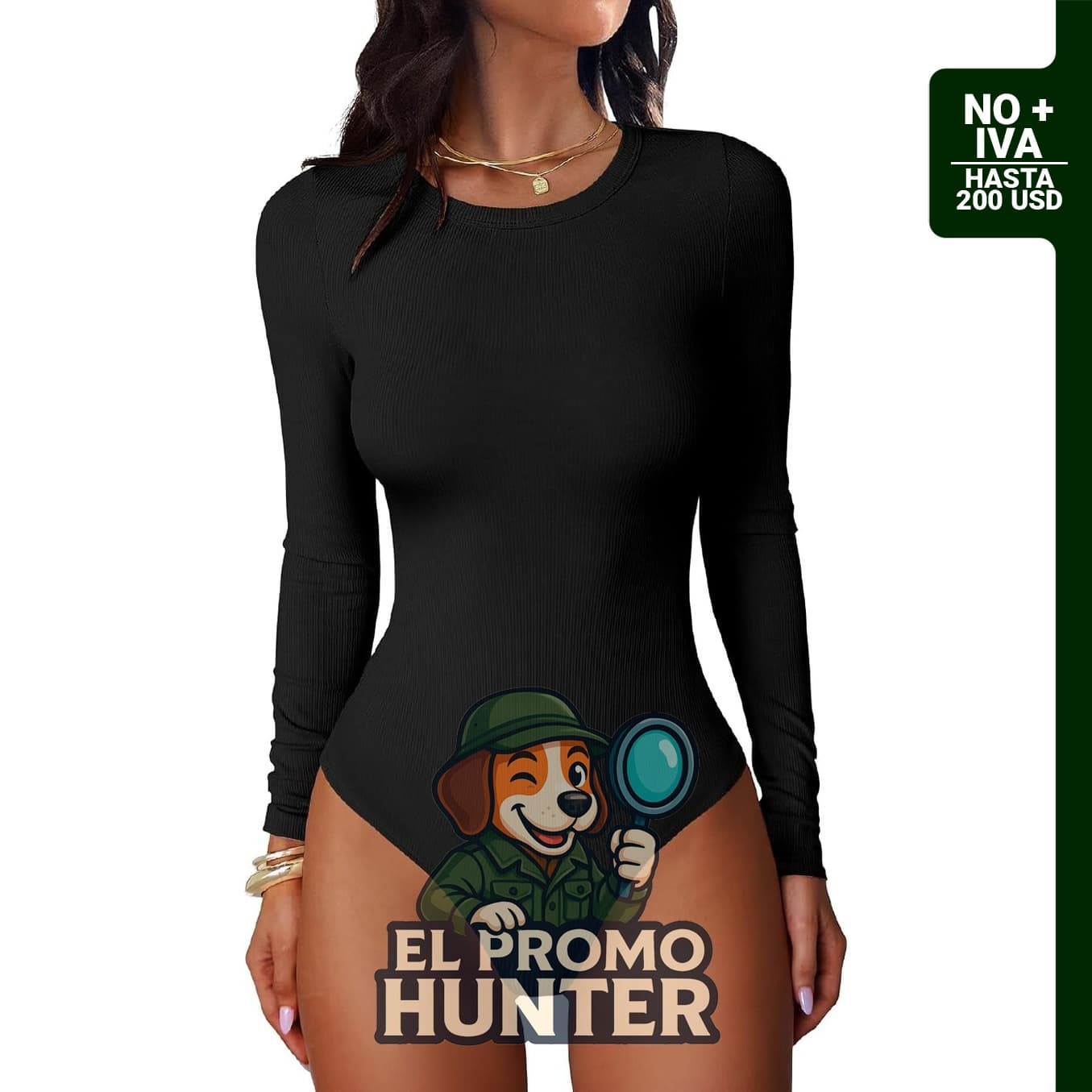 ANRABESS Bodysuit de manga larga con cuello redondo, ajuste ceñido y punto acanalado, suave.