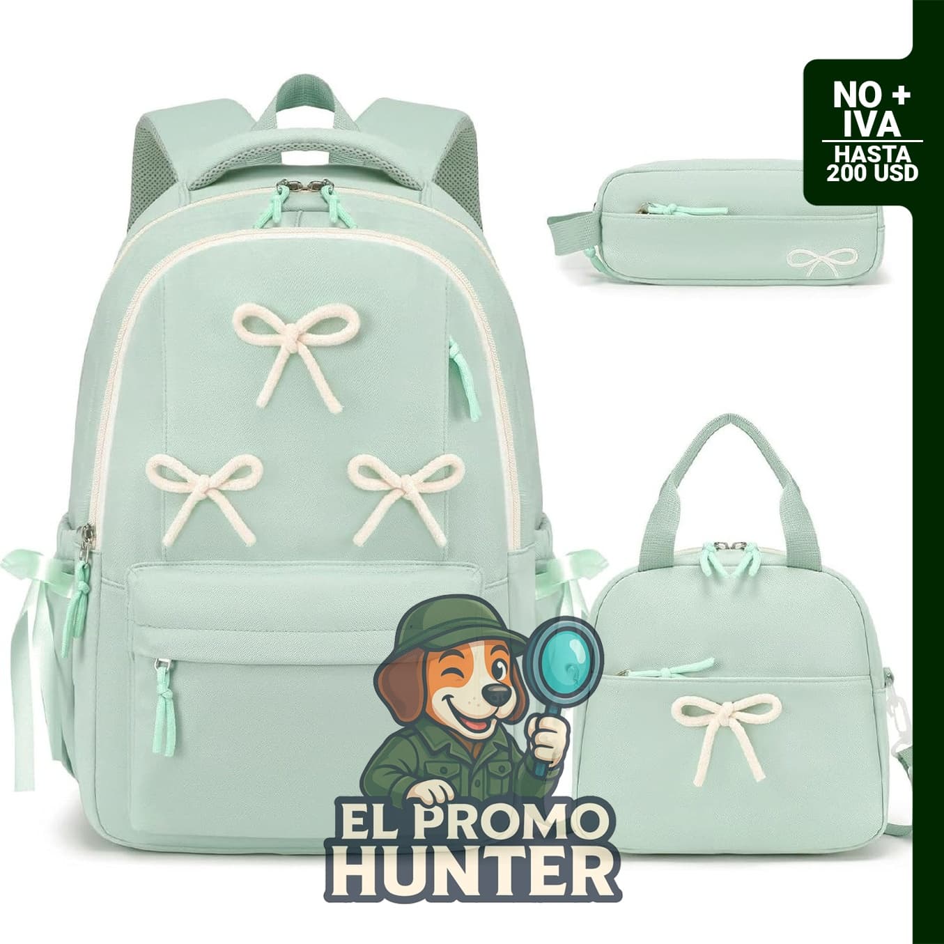 Mochila Similove 3 en 1, beige verde, dimensiones 30 x 15 x 45 cm.