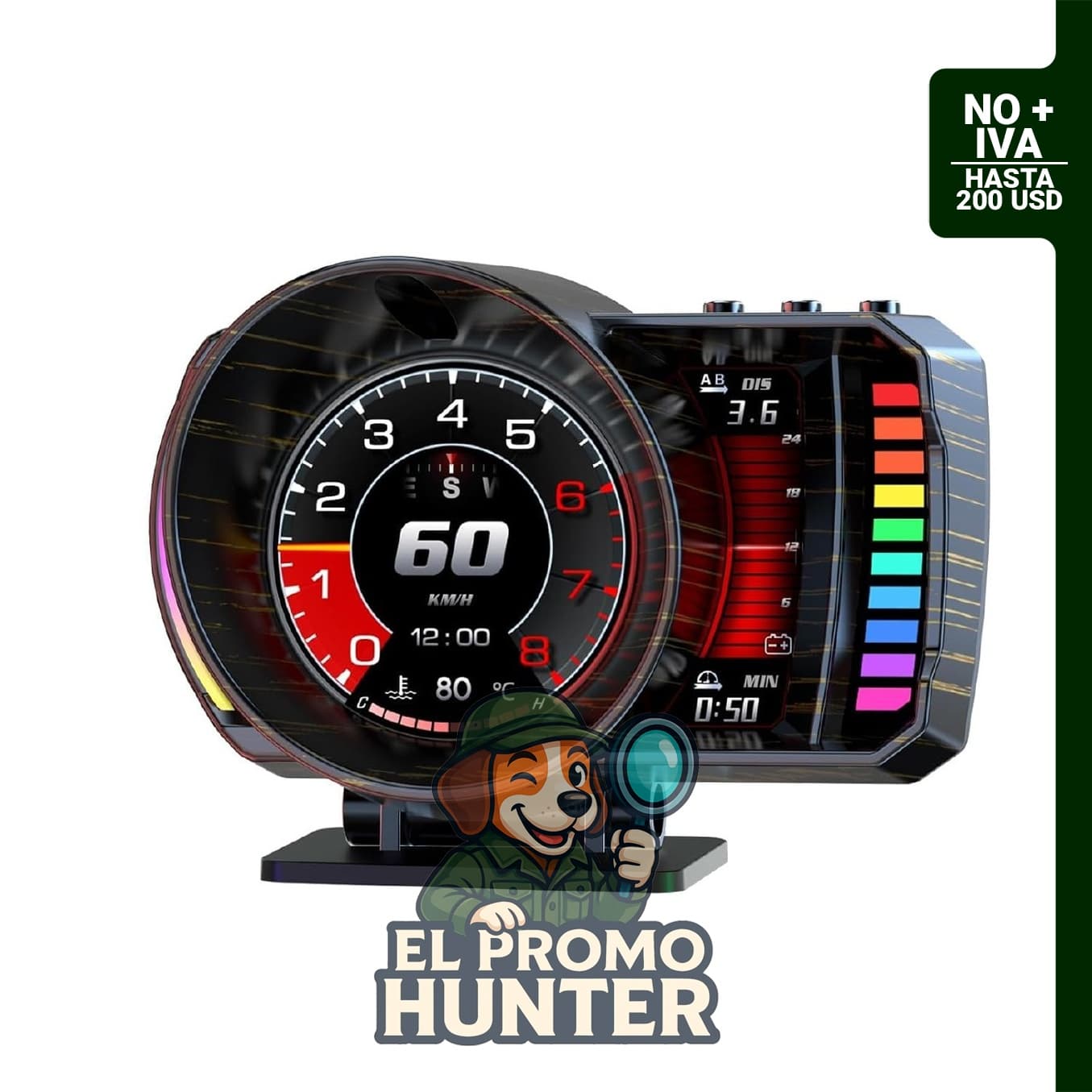 wiiyii Obd2 - Pantalla de calibre para automóviles con funciones de monitorización de velocidad, voltaje y temperatura.