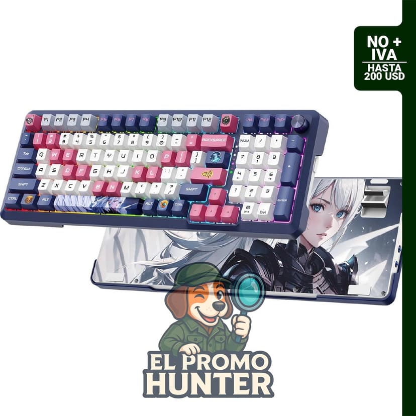 RisoPhy Teclado mecánico inalámbrico de 98 teclas con retroiluminación RGB, compatible con 2.4GHz, cableado y Bluetooth.