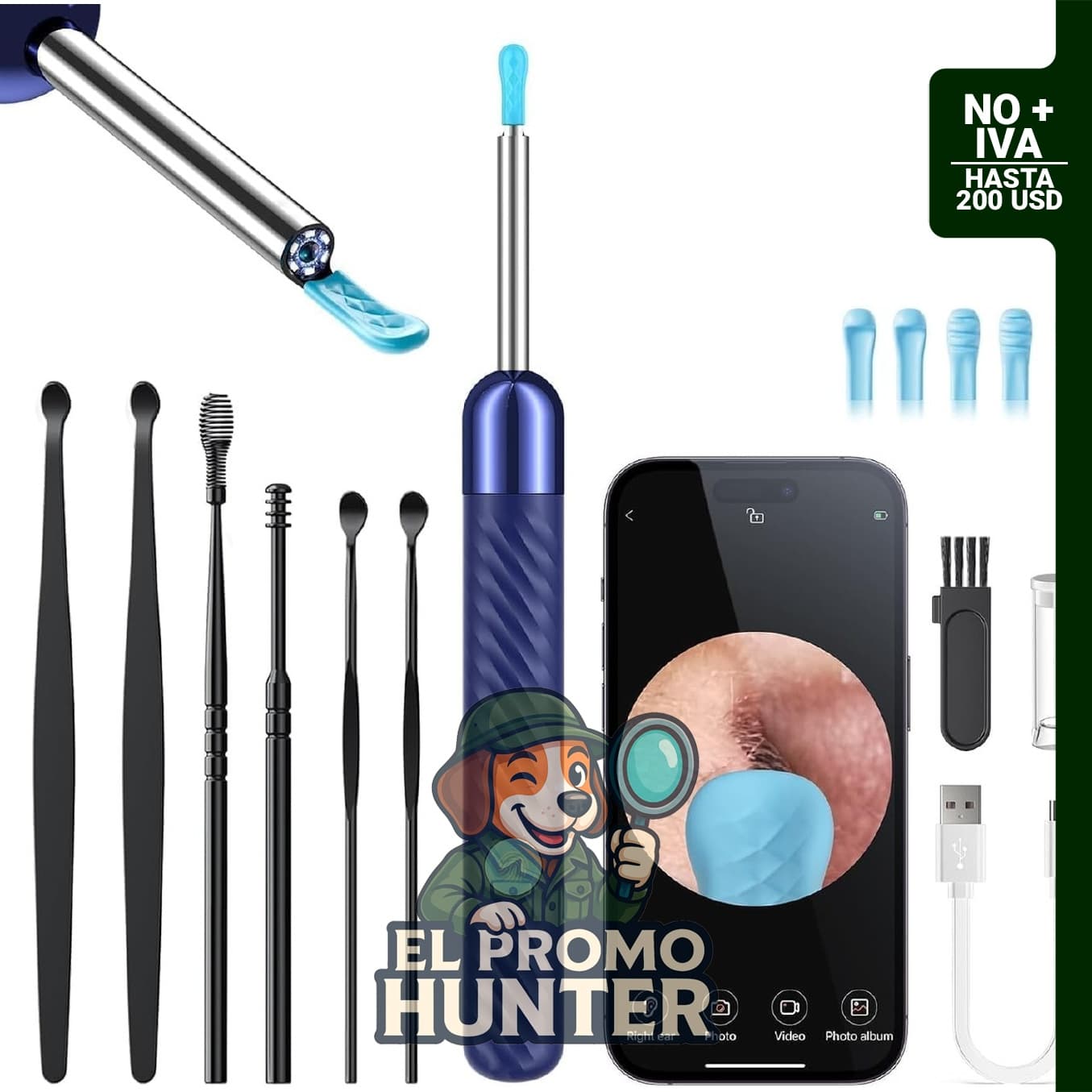 Yorsfun Kit de eliminación de cera de oído con cámara, otoscopio