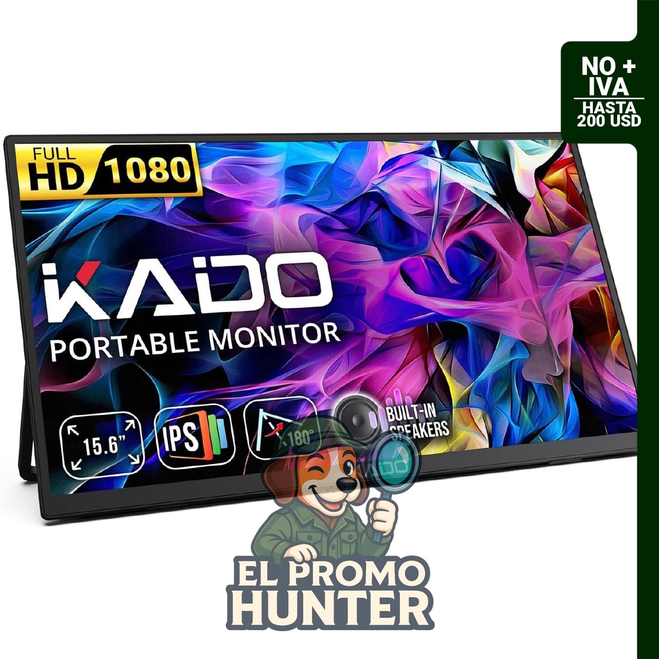 Kado Monitor portátil de 15.6" (39.6 cm) FHD 1080p, con carga inversa de 45 W y conectividad USB-C y mini-HDMI.
