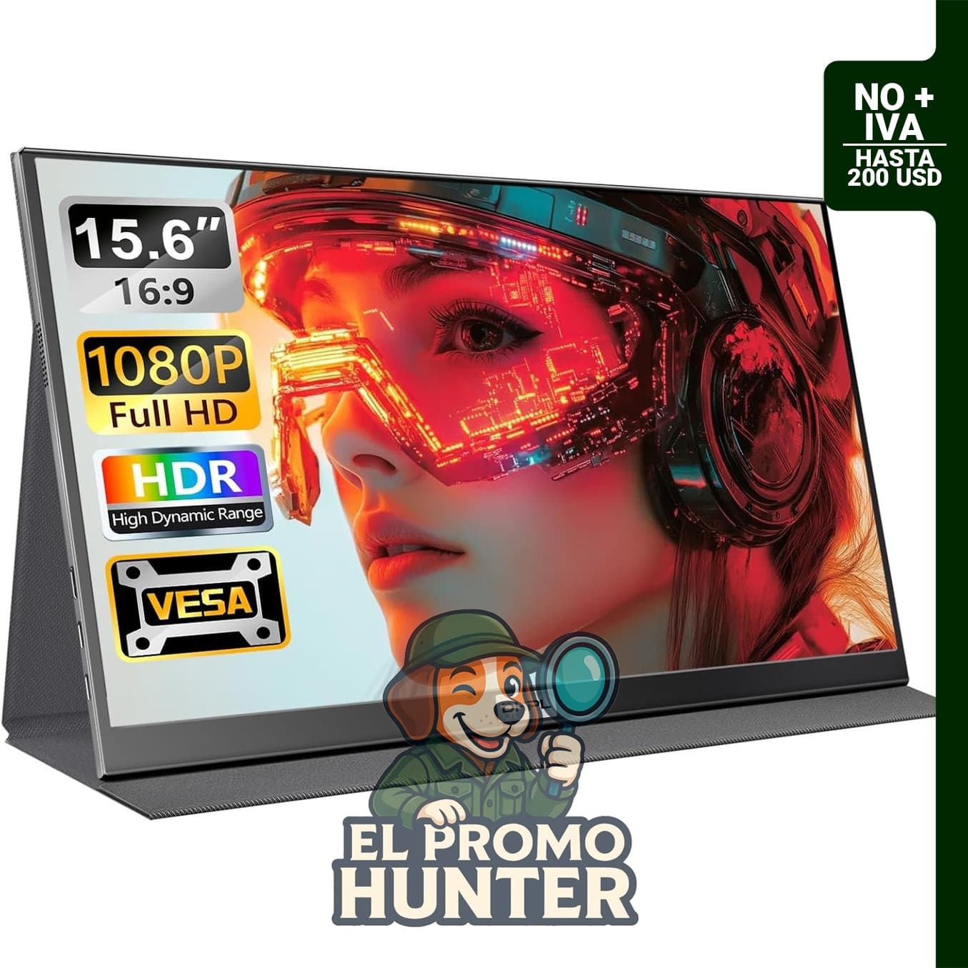 Monitor portátil de 15.6" (39.6 cm) FHD 1080P IPS, con conexiones Dual USB-C/HDMI y altavoces incorporados.