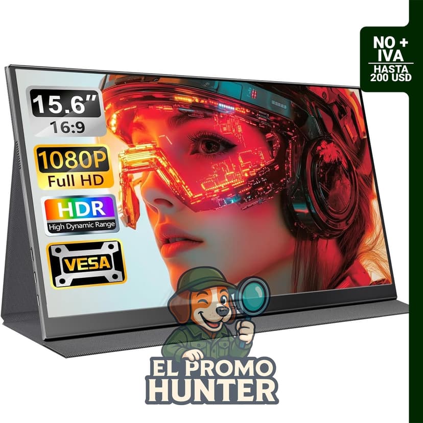 Monitor portátil de 15.6" (39.6 cm) FHD 1080P IPS, con conexiones Dual USB-C/HDMI y altavoces incorporados.