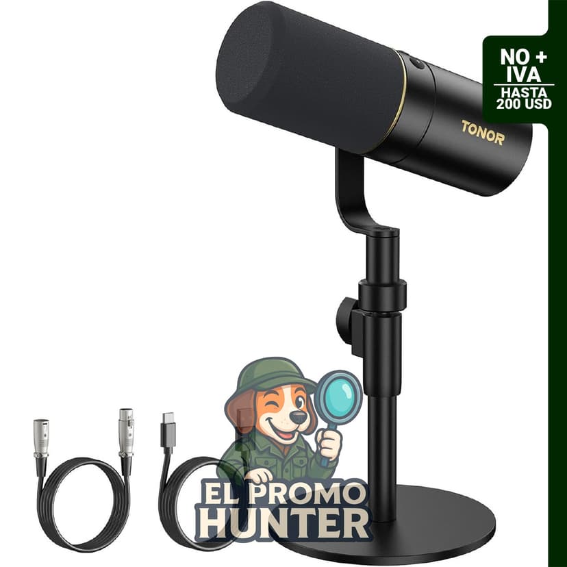TONOR Micrófono Dinámico XLR/USB, cardioide, con conector de auriculares de 3.5mm y control de volumen.