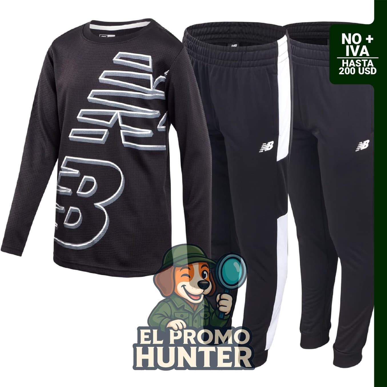 New Balance chándal de 3 piezas para niños, incluye camisa térmica de manga larga y pantalones jogger.