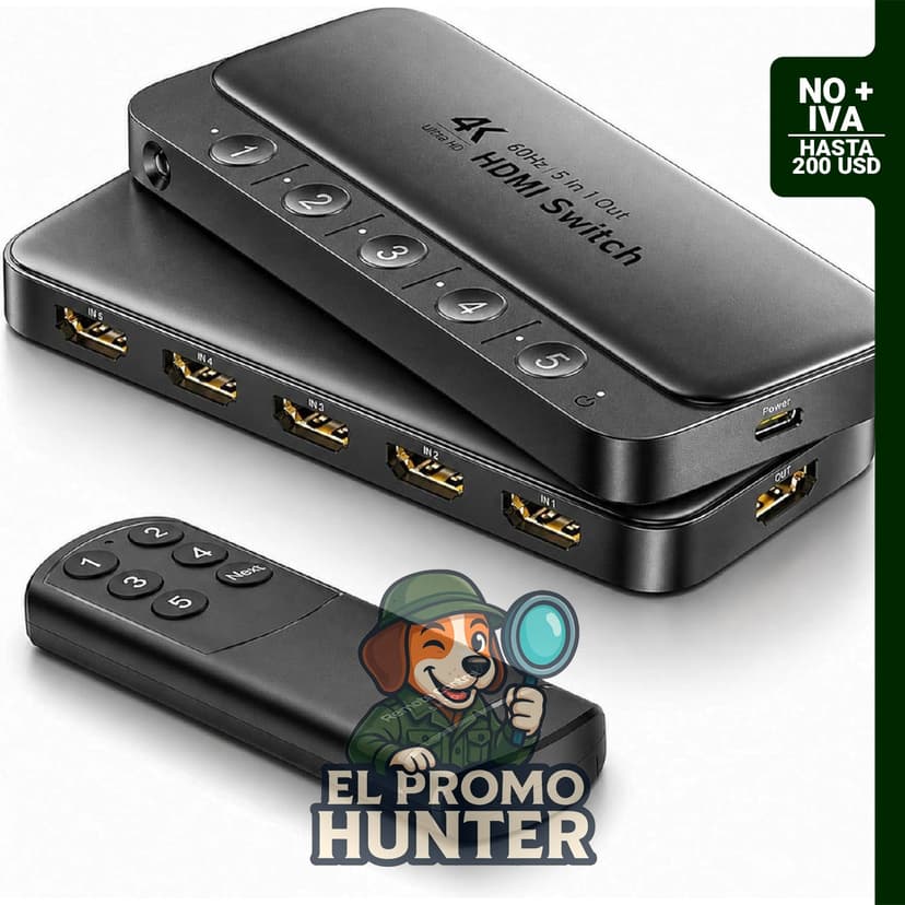 Bytewave Interruptor HDMI 5 en 1 con control remoto, compatible con 4K a 60Hz, HDR, HDCP 2.2 y Dolby 3D.