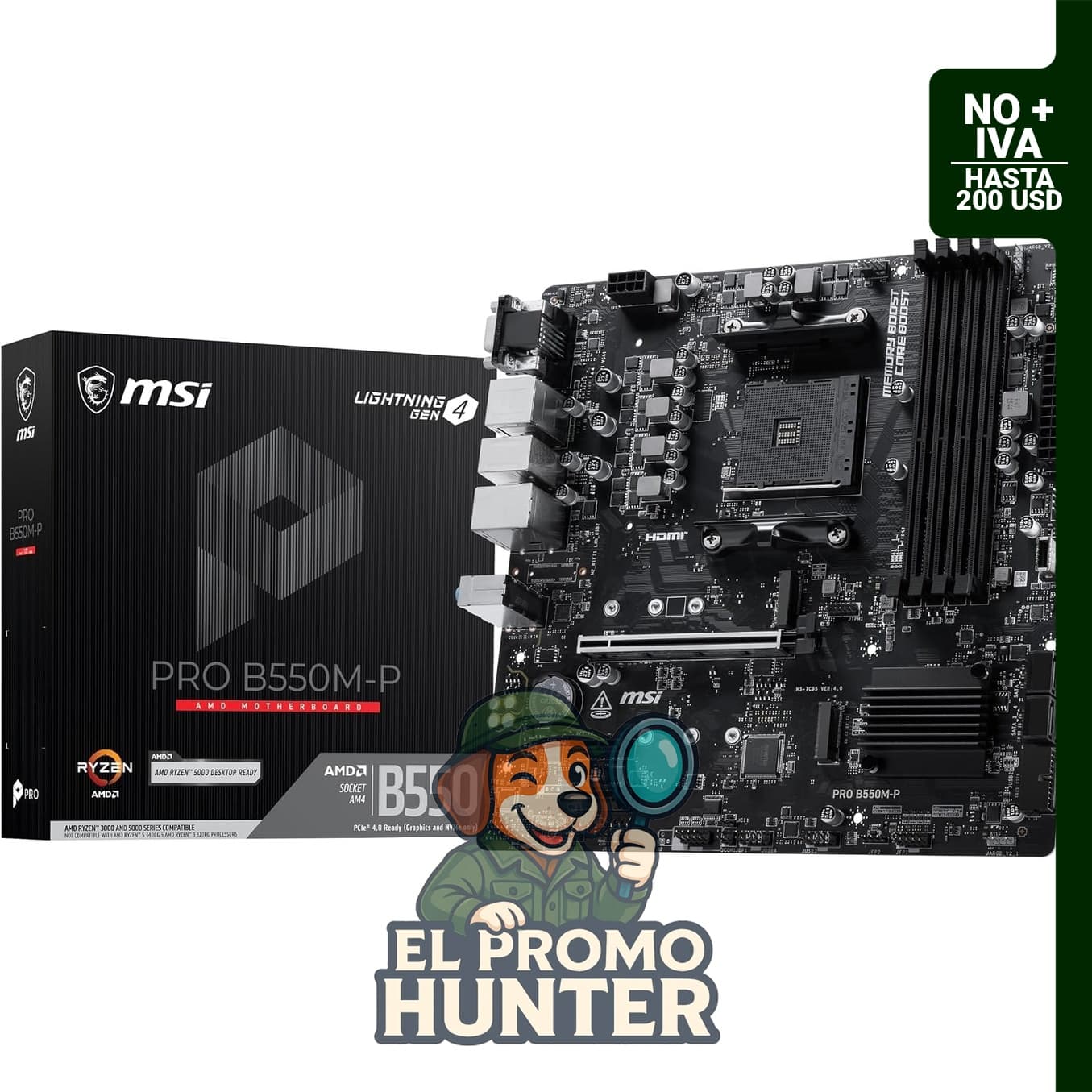 MSI Placa base PRO B550M-P, mATX, compatible con procesadores AMD Ryzen 5000/4000/3000, AM4, DDR4 hasta 4400+ MT/s OC, PCIe 4.0 x16