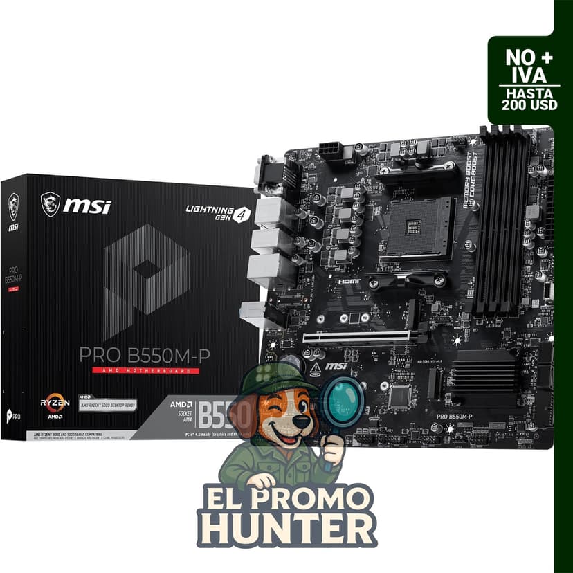 MSI Placa base PRO B550M-P, mATX, compatible con procesadores AMD Ryzen 5000/4000/3000, AM4, DDR4 hasta 4400+ MT/s OC, PCIe 4.0 x16