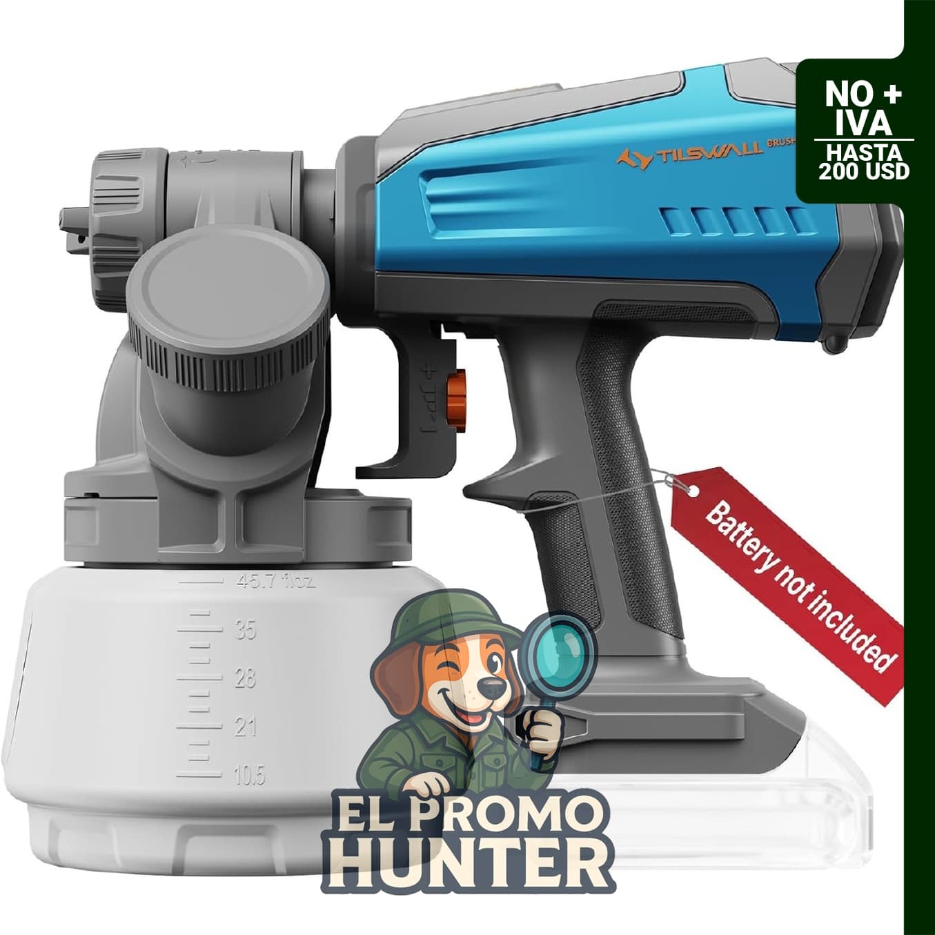 Tilswall Shark700, pulverizador de pintura inalámbrico compatible con Dewalt 20V (sin batería).