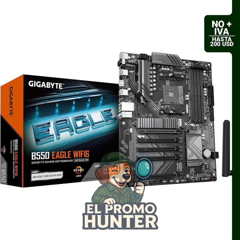 GIGABYTE B550 Eagle WIFI6 Placa Base, compatible con procesadores AMD AM4 Ryzen 5000, formato ATX, DDR4, 2x M.2, PCIe 4.0, WIFI6, 1GbE LAN, EZ-Latch.