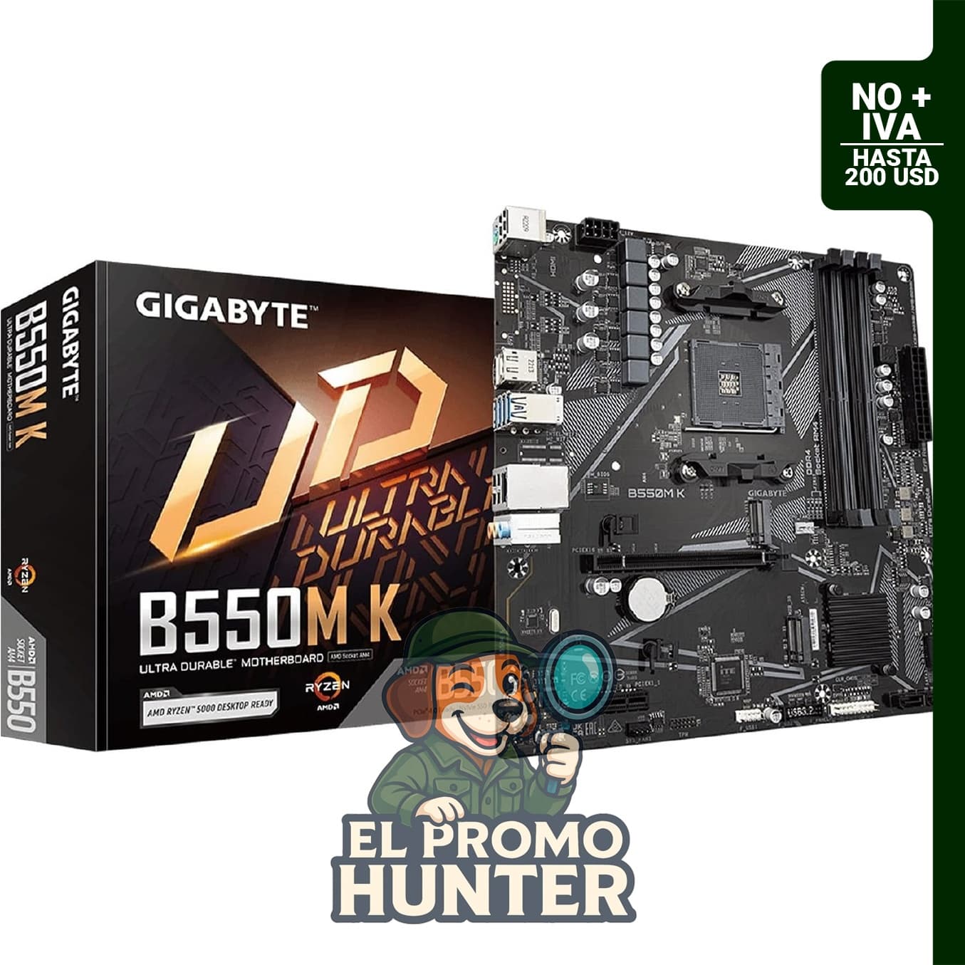 GIGABYTE B550M K Placa base Micro-ATX para procesadores AMD AM4, compatible con Ryzen 5000/4000/3000, DDR4.