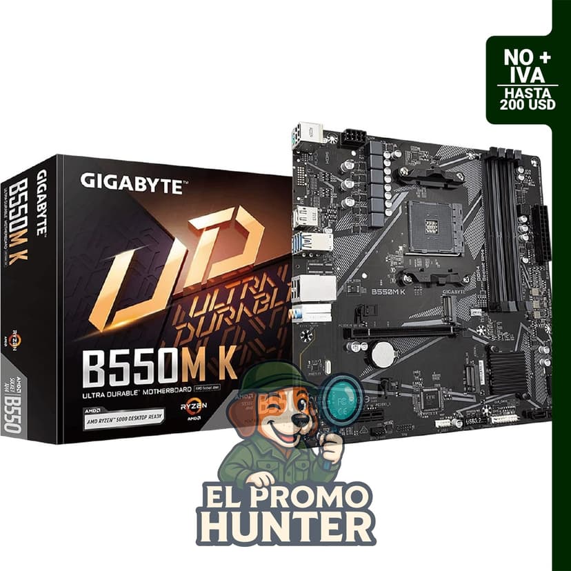 GIGABYTE B550M K Placa base Micro-ATX para procesadores AMD AM4, compatible con Ryzen 5000/4000/3000, DDR4.