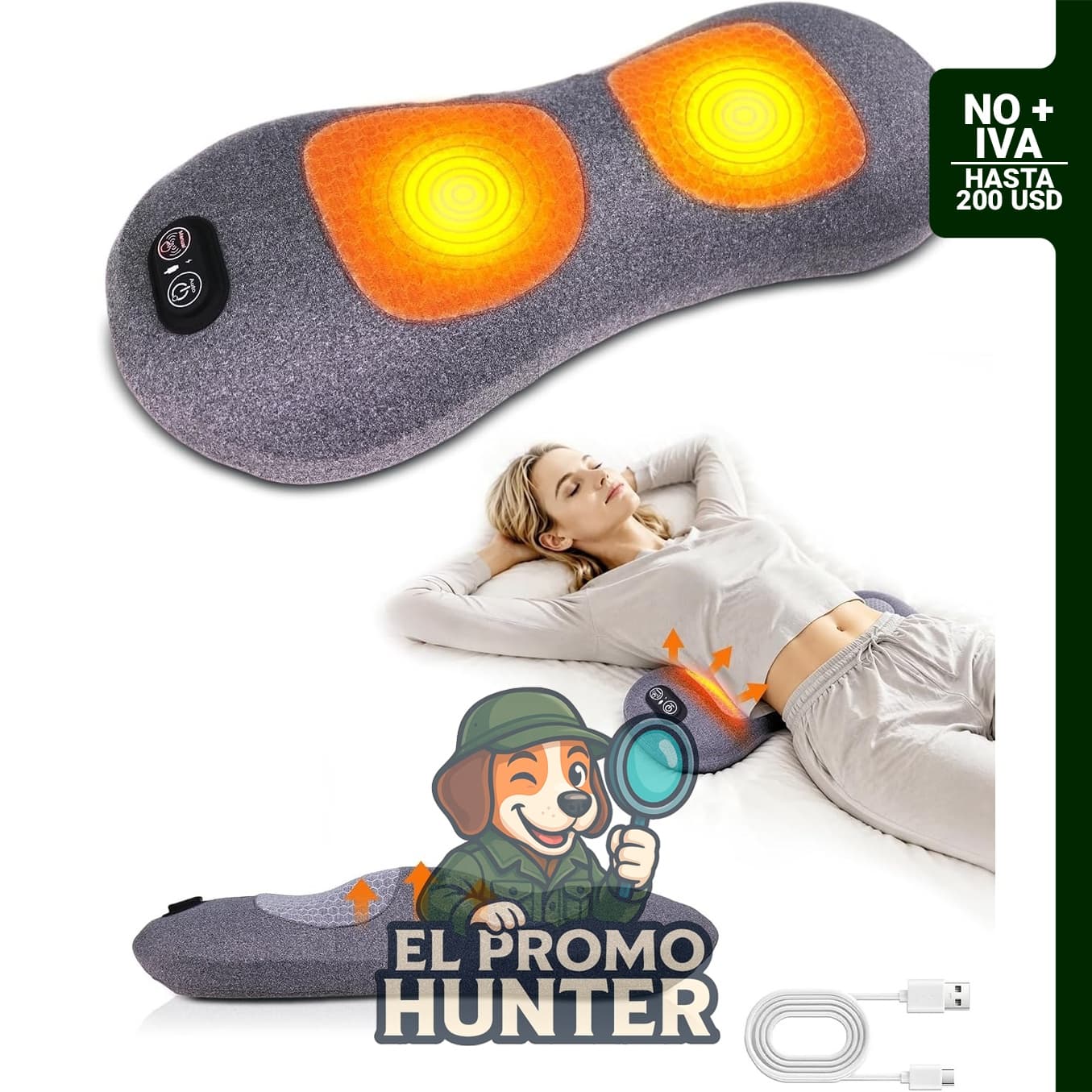Almohada masajeadora lumbar calefaccionada inalámbrica 3 en 1 ULTRAHUB