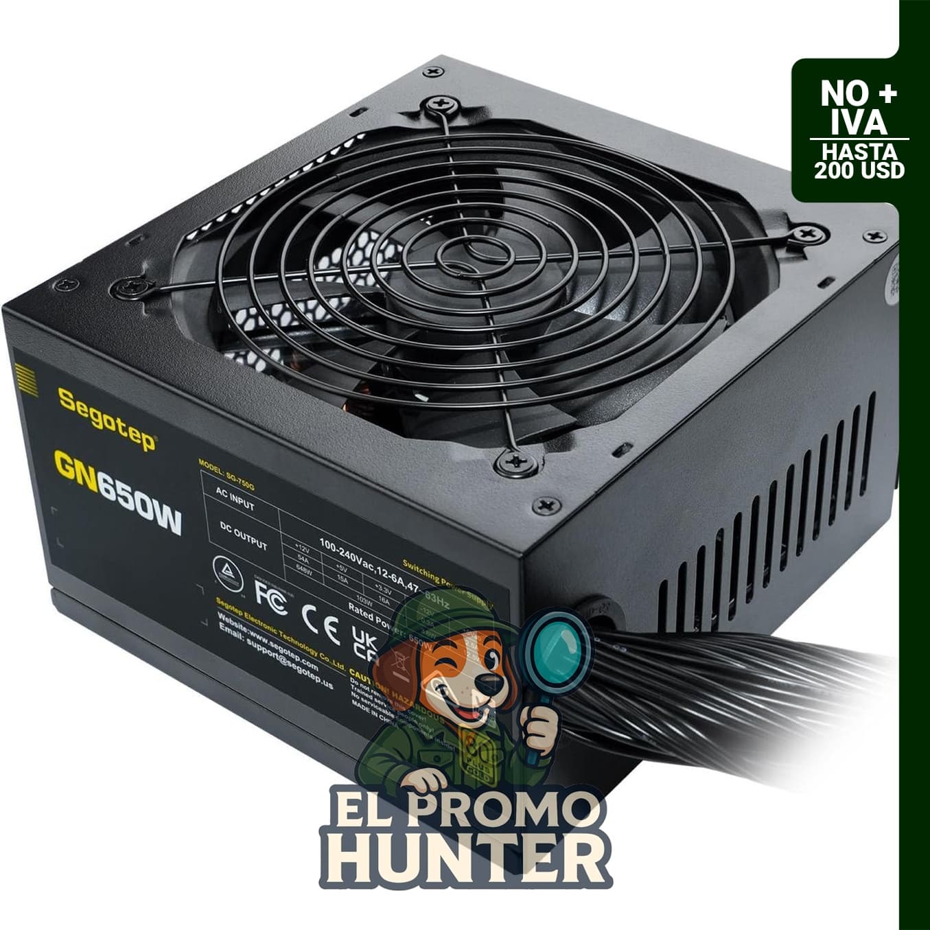 Segotep GN-650, fuente de alimentación ATX de 650W, 80 Plus Gold, no modular, con conectores de 6+2 pines y ventilador de 120 mm.