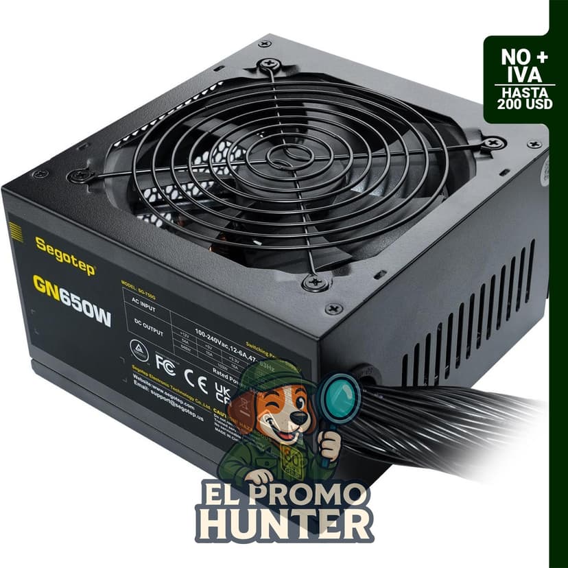 Segotep GN-650, fuente de alimentación ATX de 650W, 80 Plus Gold, no modular, con conectores de 6+2 pines y ventilador de 120 mm.