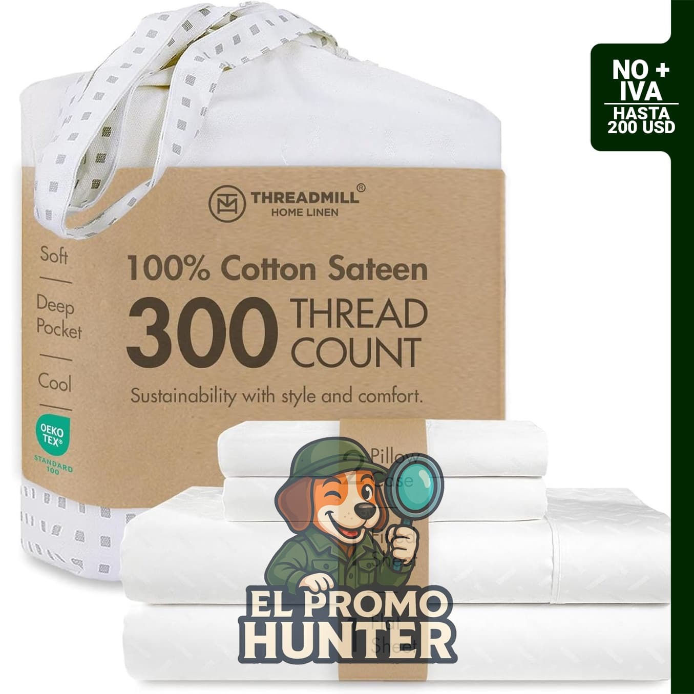 Threadmill Home Linen Bedding - Juego de sábanas de 300 hilos, 100 % algodón, 4 piezas, tejido de satén suave.