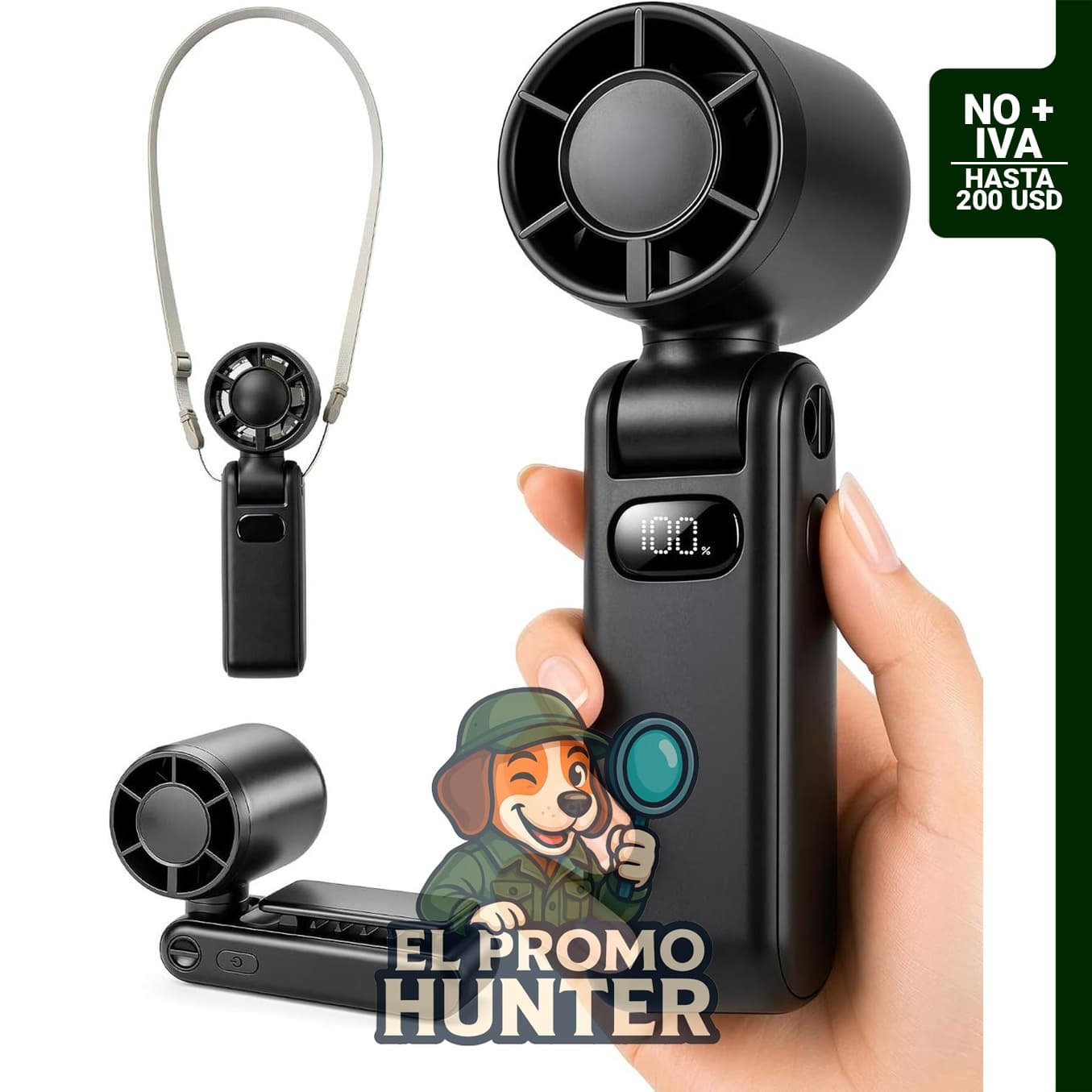 TUNISE Ventilador portátil recargable de 3600 mAh, con clip magnético y flujo de aire turbo ajustable a 360°.